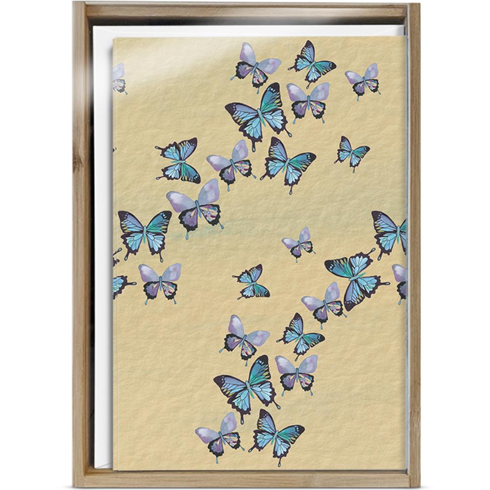 Blue Butterflies in Flight All Occasion 4x6 Bamboo Box Notecard Sets