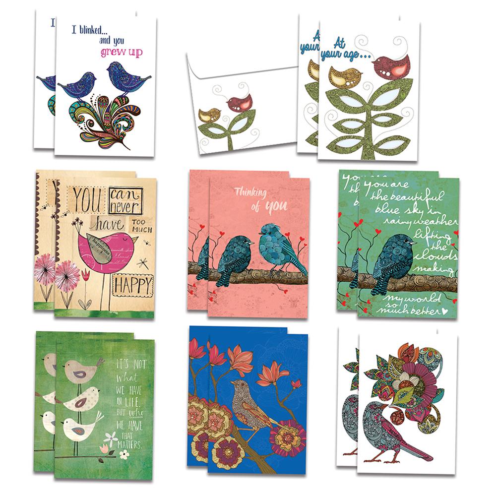 Birds of a Whimsical Feather All Occasion Card Assorted 16 pack