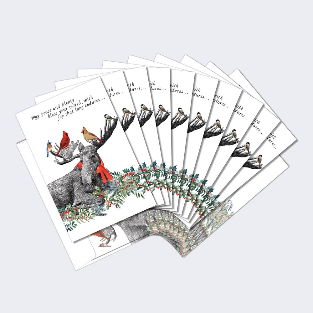 Boho Moose Blessings Christmas 12 Pack