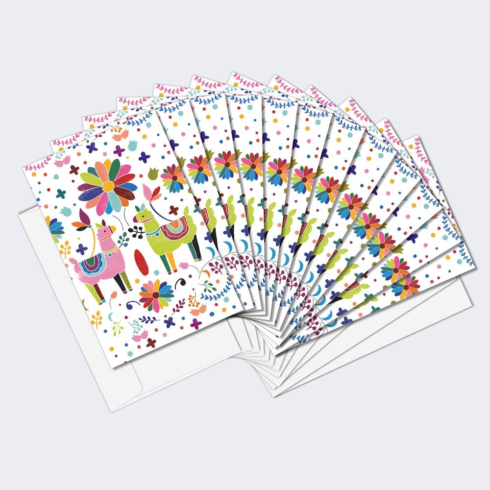 Pink And Green Llamas 12 Pack Notecards